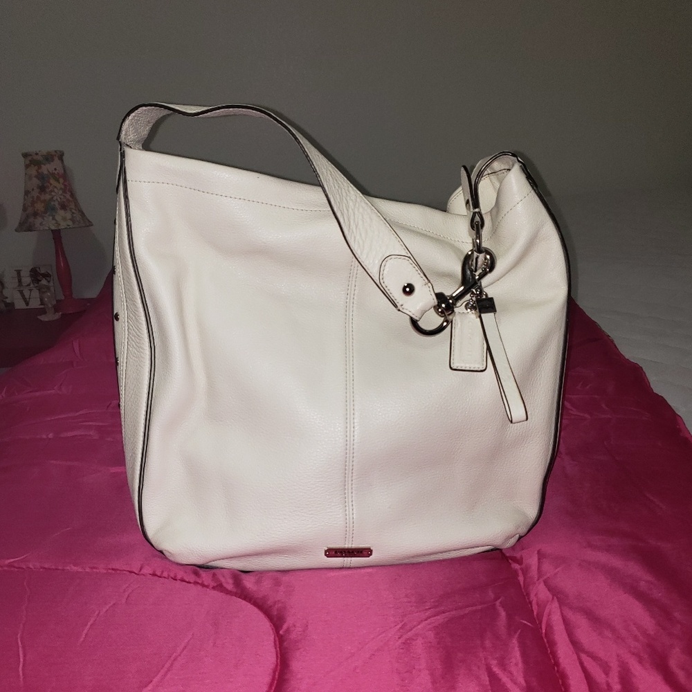 Coach Purse Ivory Leather with Silver Studs